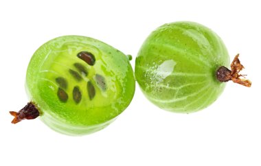 Whole and cross-section of gooseberry fruit isolated on white, m clipart