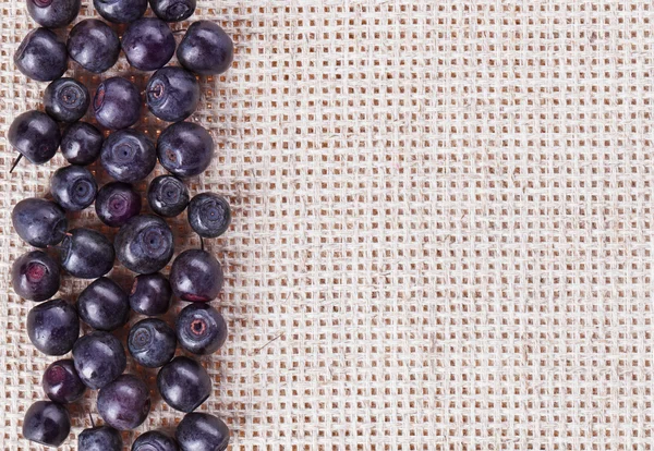 Many bilberry fruits, on gray linen table cloth with copy space — Φωτογραφία Αρχείου