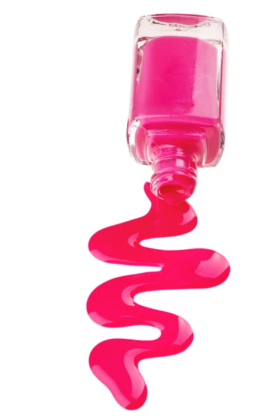 Lahev růžový lak na nehty s glazurou pokles vzorky, izolované na — Stockfoto