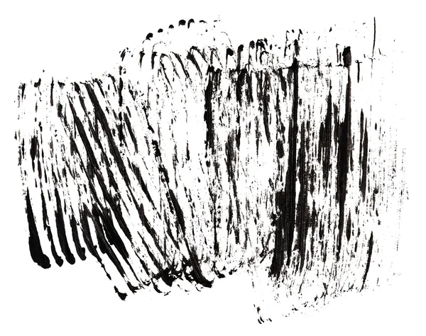 Acidente vascular cerebral (amostra) de rímel preto, isolado em macro branco — Fotografia de Stock