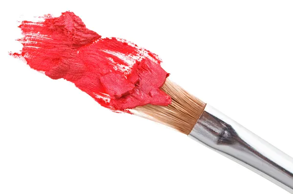 Czerwona szminka skoku (próbki) z makijażu pędzel, na białym tle na Zielone Świątki — Zdjęcie stockowe