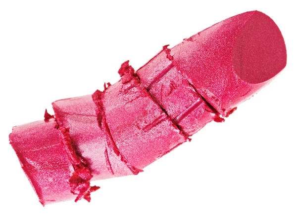 被击碎的粉红色唇膏样品，孤立在白色 — 图库照片