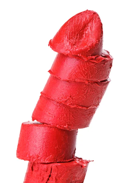 Krossade röda läppstift prov, isolerad på vit — Stockfoto
