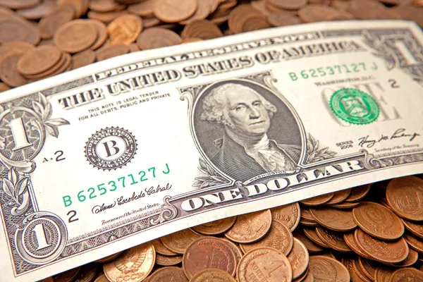 Jeden amerykański Dolar na smutek z copecks ZSRR — Zdjęcie stockowe