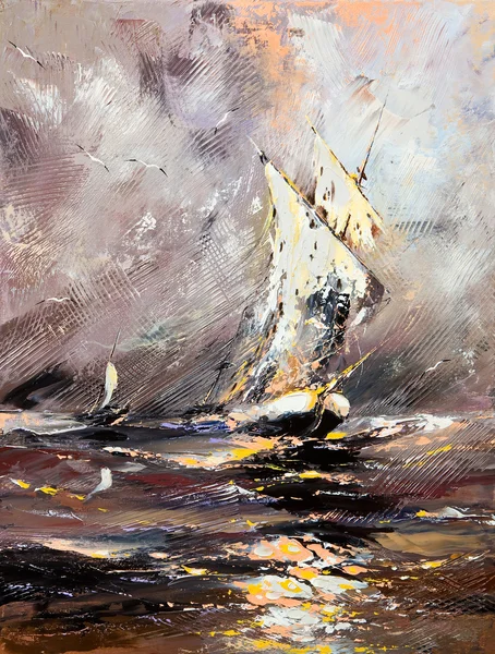 嵐の海の帆船 — ストック写真