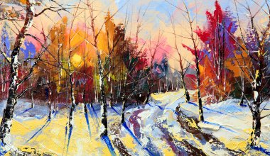 Sunset in winter wood clipart