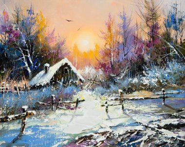 Rural winter landscape clipart