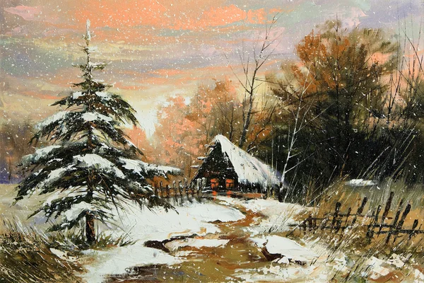 Krajobraz wiejski zima — Zdjęcie stockowe
