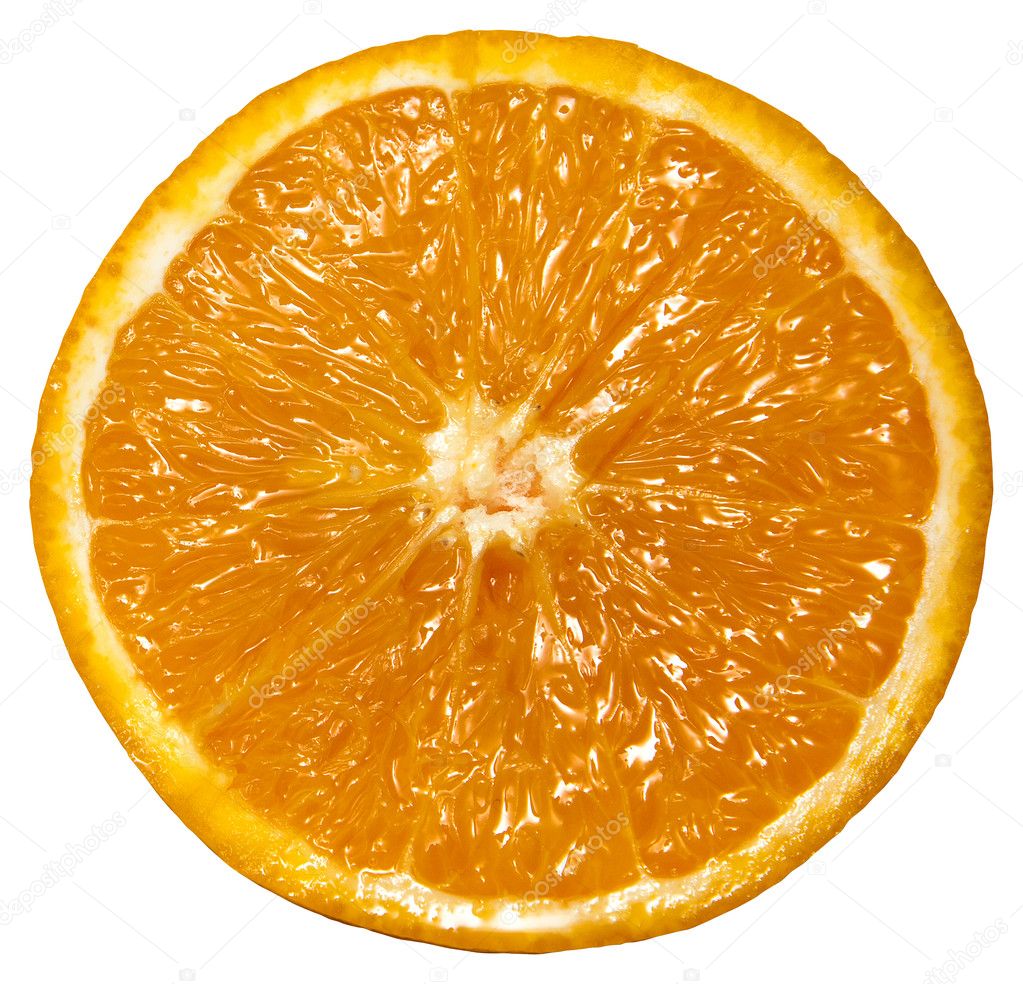 The cut off orange, isolated on white