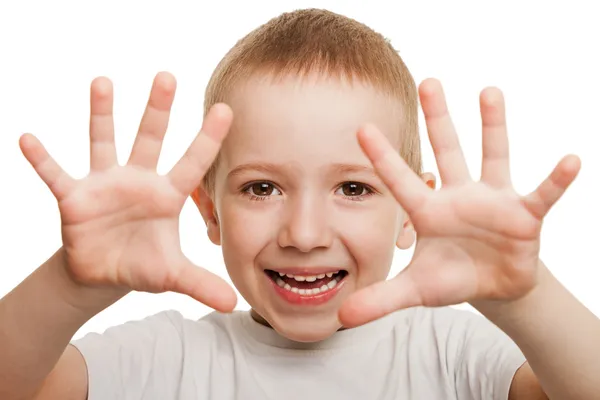 Bambino sorridente che fa gesti — Foto Stock