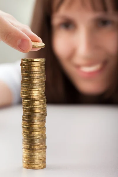 Women hand holding coins — Stock Photo, Image