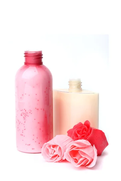 Scrub and moisturizer bottles — Stock Photo, Image
