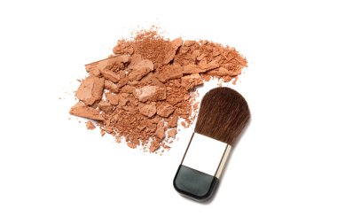 Cosmetic powder brush and crushed blush palette isolated on whit clipart