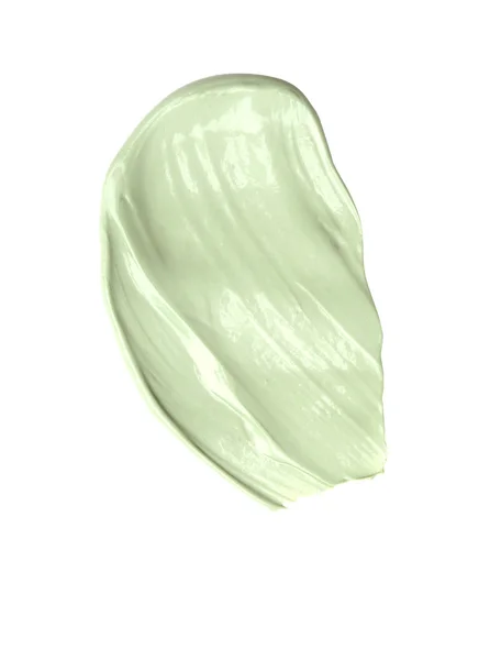 Yeşil kozmetik krem veya nemlendirici örnek üzerinde beyaz izole yayıldı — Stok fotoğraf