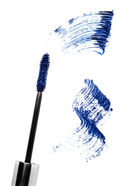 Blue mascara stroke and brush isolated on white Stock Photo