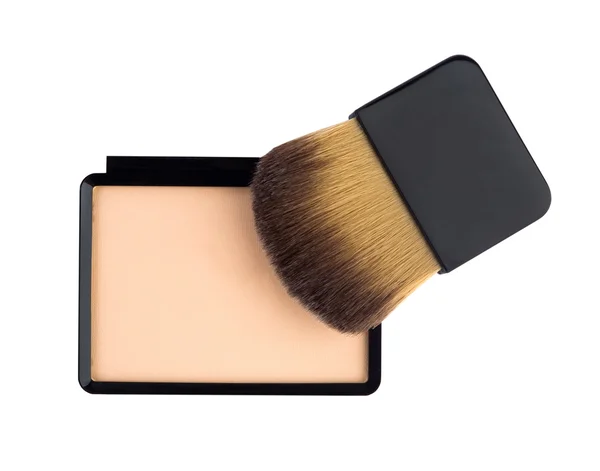 Beige compact cosmetic powder and brush Stock Image