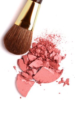 Cosmetic powder brush and crushed blush palette isolated on white clipart