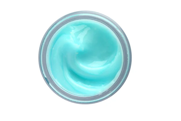 Blaue Feuchtigkeitscreme im runden Behälter — Stockfoto