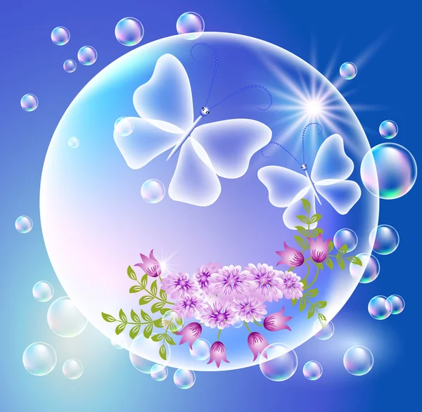 Burbujas con flores — Vector de stock