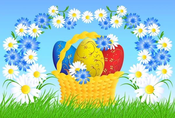 Easter eggs in the basket — Stock Vector