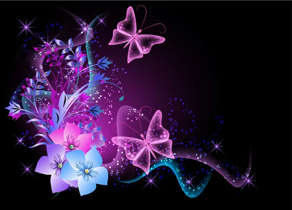 蝶、花、煙と背景 — ストックベクタ