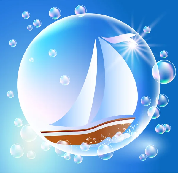 Sailing boat and bubbles — Stock Vector