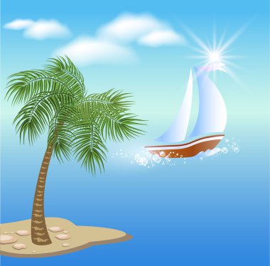 Palm tree and sailboat clipart