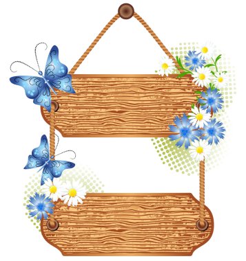 Wooden signboard with meadow flowers clipart