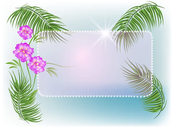 Palme, fiori, sole — Vettoriale Stock