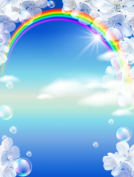 Rainbow i białe kwiaty — Zdjęcie stockowe
