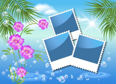 Design photo frames with sea landscape clipart