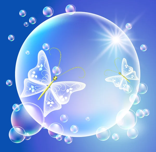 Bubbles with butterflies — Stock Vector