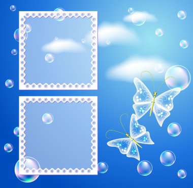 Background with fhoto frame and butterfly clipart