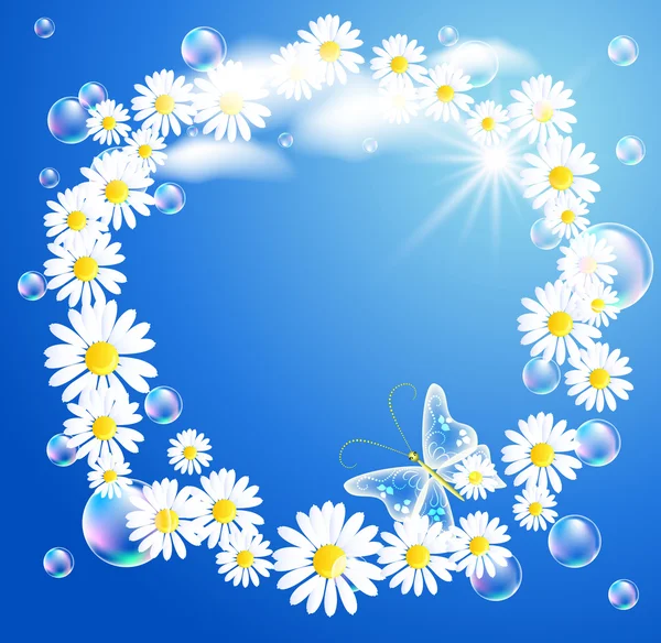 Camomilles avec nuage — Image vectorielle
