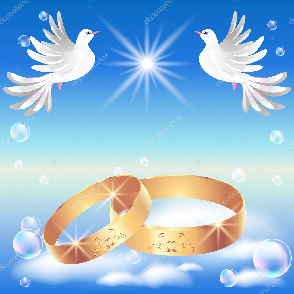 Card with wedding ring and dove