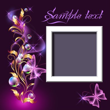 Page layout photo frame with golden ornament clipart