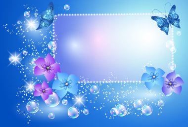 Glowing background with flowers and butterflies clipart