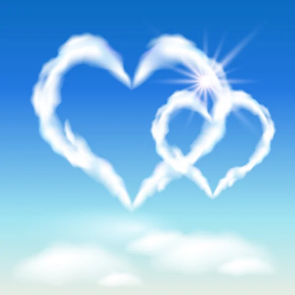 Coeurs nuageux et soleil — Image vectorielle
