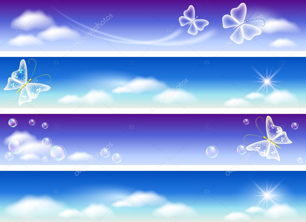 Set of banners for website with sky panorama