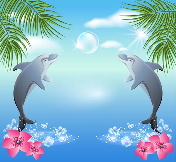 Delfíni skoky z vody — Stockový vektor