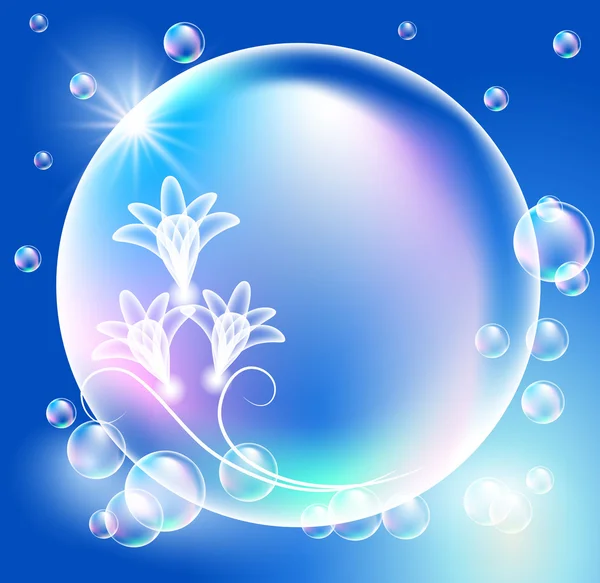 Burbujas con flores transparentes — Vector de stock