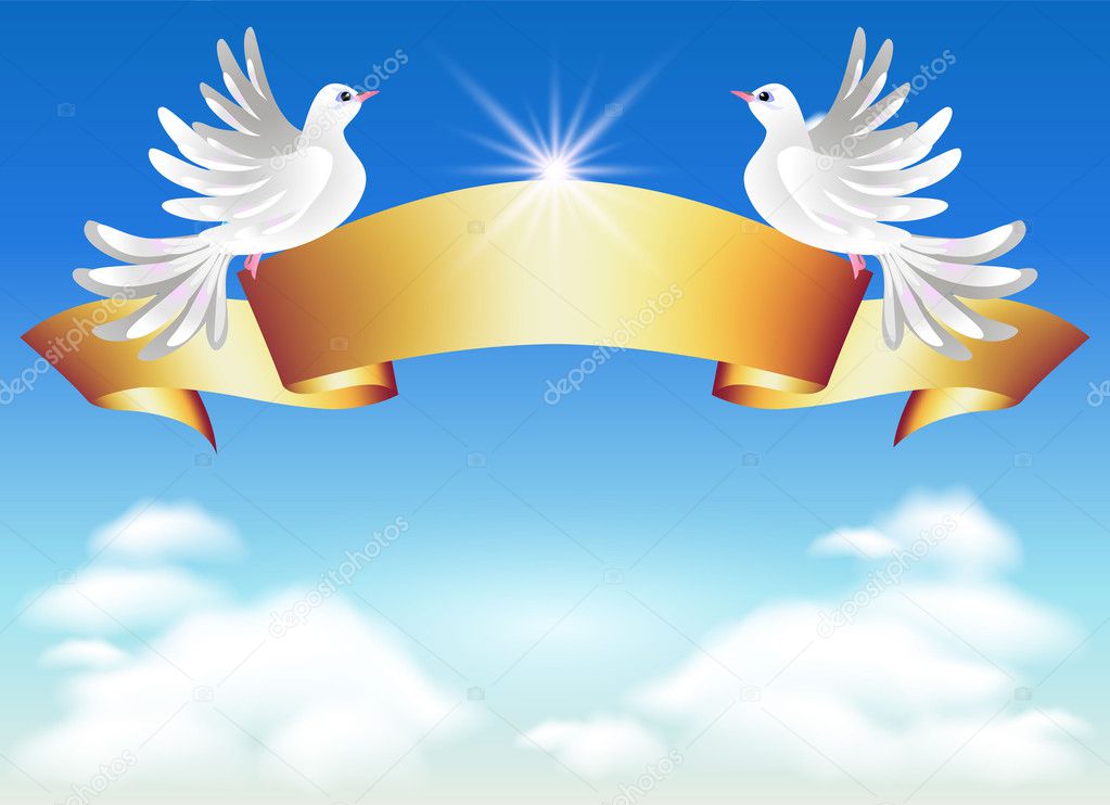 Doves and golden ribbon