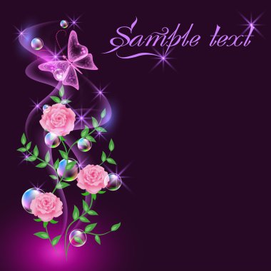 Card with smoke, flowers, butterflies and bubbles clipart