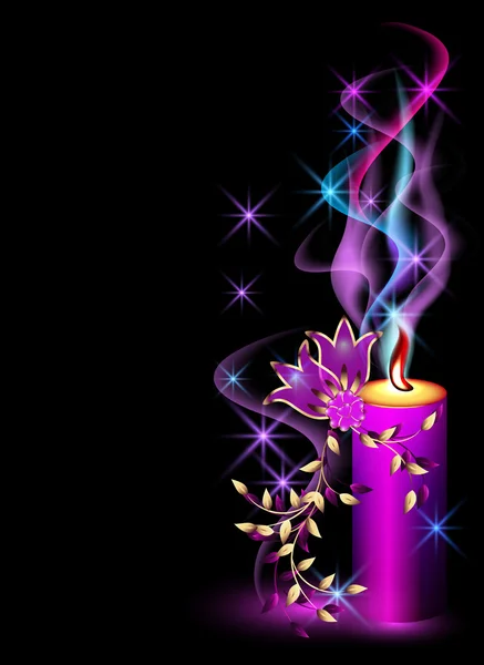Burning candle with flowers — Stock Vector