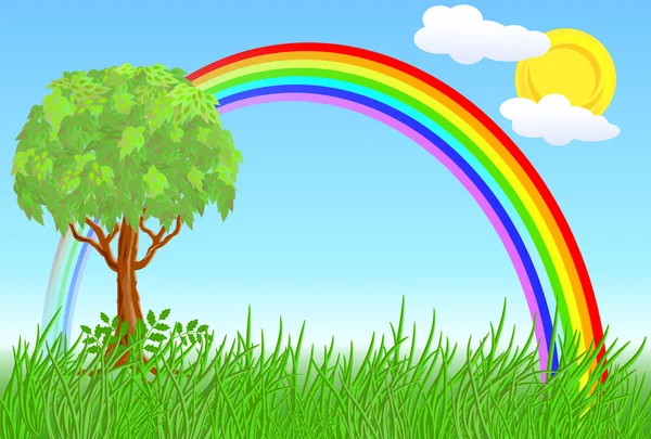 Дерево и радуга — стоковый вектор
