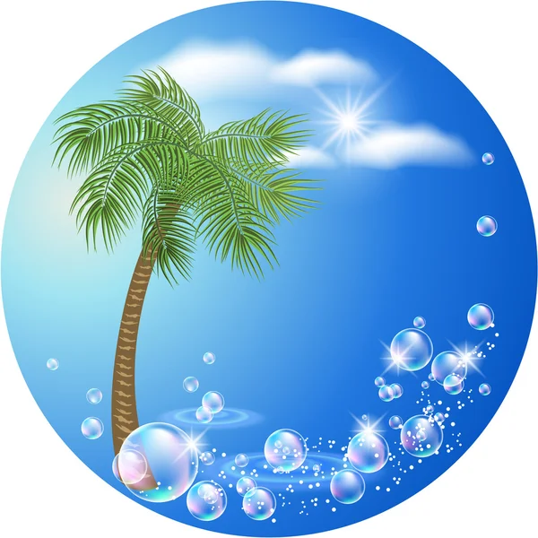 Palm, clouds and bubbles — Stock Vector