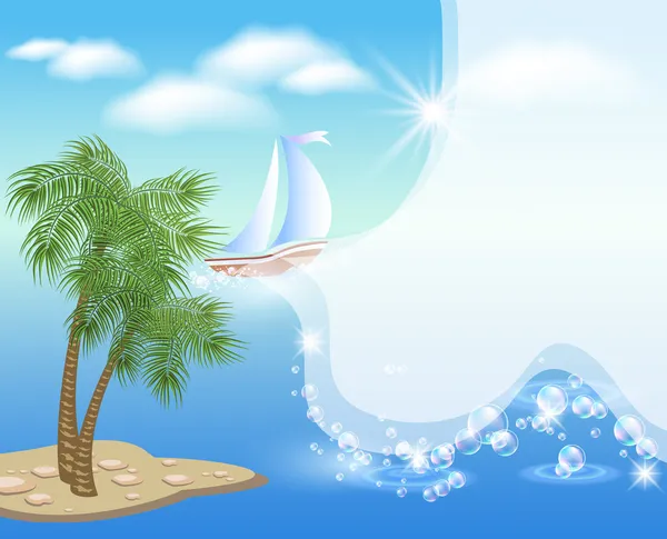 Palm och segelbåt — Stock vektor