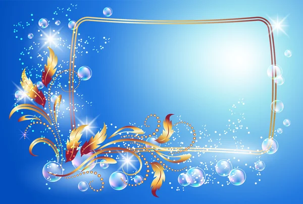 Background with signboard, bubbles, and golden ornament