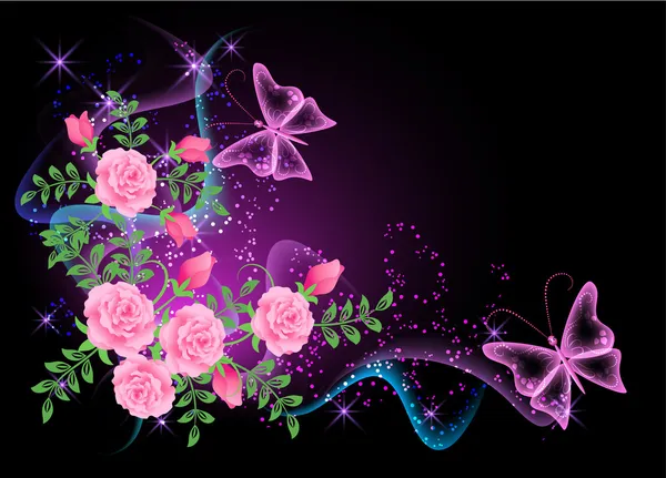 Hintergrund mit Blumen, Rauch und Schmetterling — Stockvektor