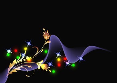 Background with golden ornament and sparkling lights clipart